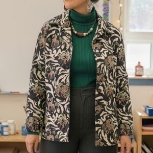 Erin London L Vintage Eclectic Teachercore Tapestry Safari Animal Print Blazer